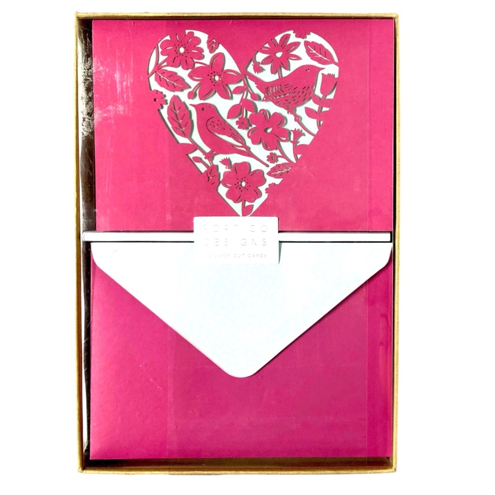 Portico Designs Pink Aviary Heart Laser Cut Cards (28K17), Boxed Set of 10